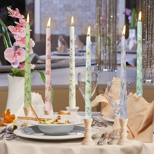 51tNUusSvKL._SL500_.jpg Dripless Floral Taper Candles - 10" Handmade Candle Sticks, 6 Pack for Home, Weddings, and Events - Image 2
