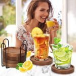 6-Piece Acacia Wood Coaster Set with Holder – Modern Rustic Coasters for Home, Dining, and Beer Bars - Image 2