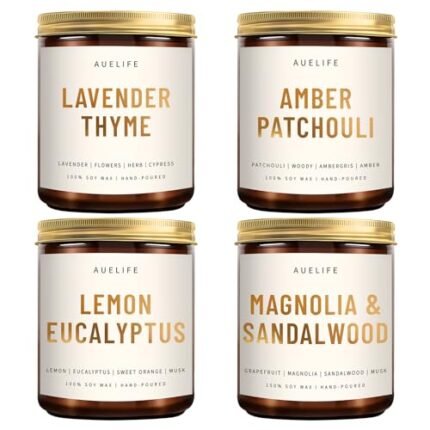 4 Pack Scented Candles Set | Scented Candles for Home, Candle Gifts for Women Men, Soy Candle for Home, Aromatherapy Gift of Amber Patchouli/Lemon Eucalyptus/Lavender/Sandalwood