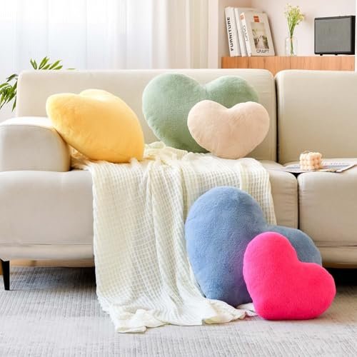 51vlbQzp62L._SL500_.jpg XVTRU Dusty Blue Heart Pillows - Cute Decorative Throw Pillows for Bed & Sofa, Faux Fur Cushion (15.7"x11.8") - Image 4
