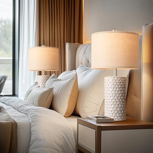 51wa-LjrdRL._SL500_.jpg PARTPHONER 23" Modern Ceramic Table Lamp Set of 2 - Rustic Farmhouse Nightstand Lamps for Bedroom & Living Room Decor - Image 8