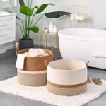 KAKAMAY Large Cotton Rope Blanket Basket (20"x13") - Woven Storage for Baby, Laundry, Toys (White/Brown) - Image 5