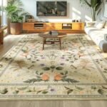 Rtizon Area Rugs for Living Room, Washable 5x7 Area Rug for Bedroom, Boho Floral Non-Slip Carpet for Home Office Nursery Dining Room Kitchen, Beige