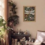 Framed Vintage 3D Textured Wall Art - Dark Green Dragonfly & Flowers Decor - Hand-drawn Sandstone Nature Art for Living Room & Bedroom, 12x16in - Image 7