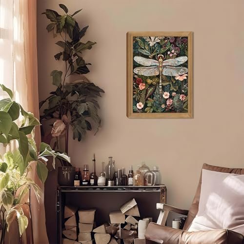 51yiy4YQHfL._SL500_.jpg Framed Vintage 3D Textured Wall Art - Dark Green Dragonfly & Flowers Decor - Hand-drawn Sandstone Nature Art for Living Room & Bedroom, 12x16in - Image 7