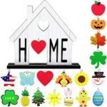Jetec Home Decor Interchangeable Sign Wooden Decorative Home Signs Interchangeable Table Centerpiece Blessed Table Centerpiece Fireplace Decorations for Valentines Easter Living Room Decor