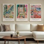 Large Framed Matisse Wall Art for Living room, 3 Piece Colorful Abstract Canvas Artwork for Walls, Retro Vintage Big Matisse Famous Landscape Paintings Prints Pictures for Hallway Home Office 24x36