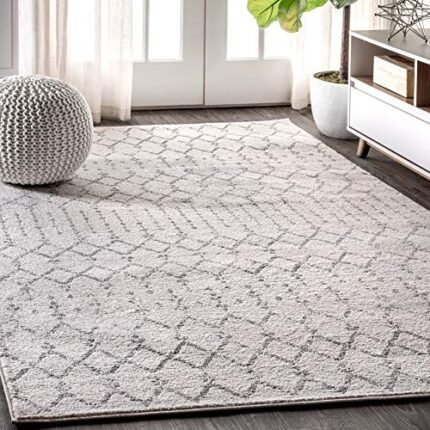 JONATHAN Y MOH101B-8 Moroccan Hype Boho Vintage Diamond 8 ft. x 10 ft. Area Rug, Bohemian, Southwestern, Casual, Transitional, Pet Friendly, Non Shedding, Stain Resistant, Easy Cleaning, Cream/Gray