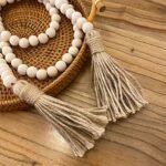 58in Wood Bead Garland with Tassels - Rustic Farmhouse Decor & Boho Wall Hanging Beads - Image 5