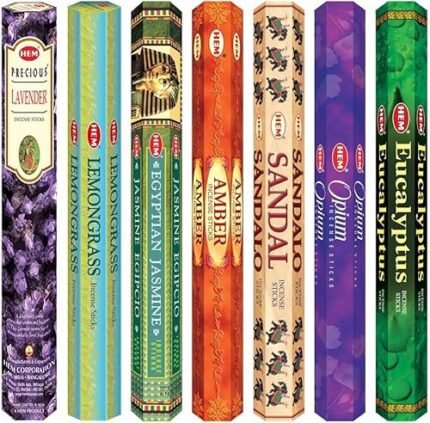 Hem Assorted Incense Sticks Pack of 6-120 Sticks, Fragrance - Lemongrass, Lavender, Egyptian Jasmine, Ambar Sandalo, Opium, Eucalyptus