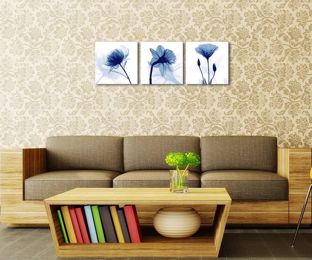 Elevating Our Spaces: Wieco Art's Blue Floral Canvas Trio