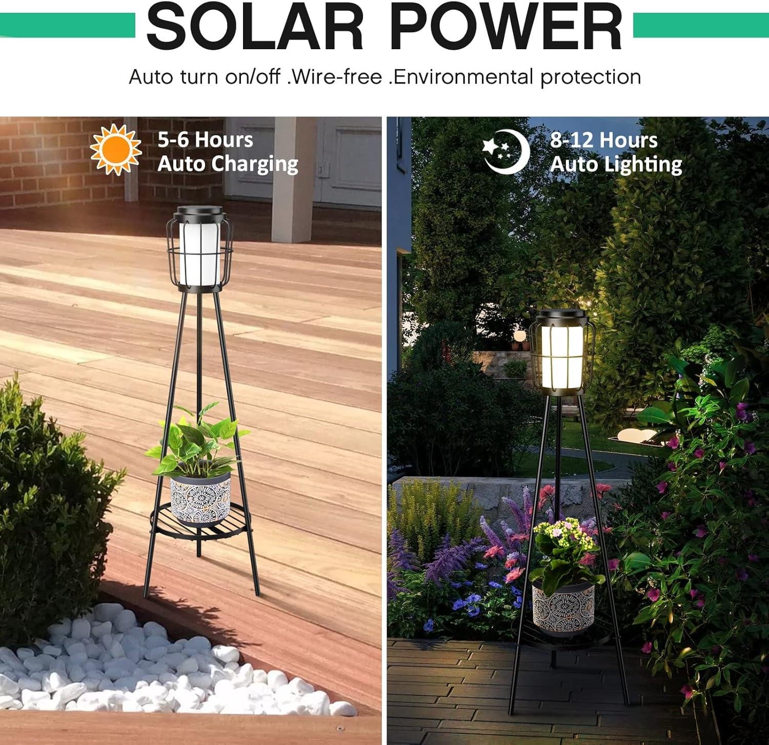 Our Review: 2 pack Solar Floor Lamps with Plant Stand for outdoor Decor