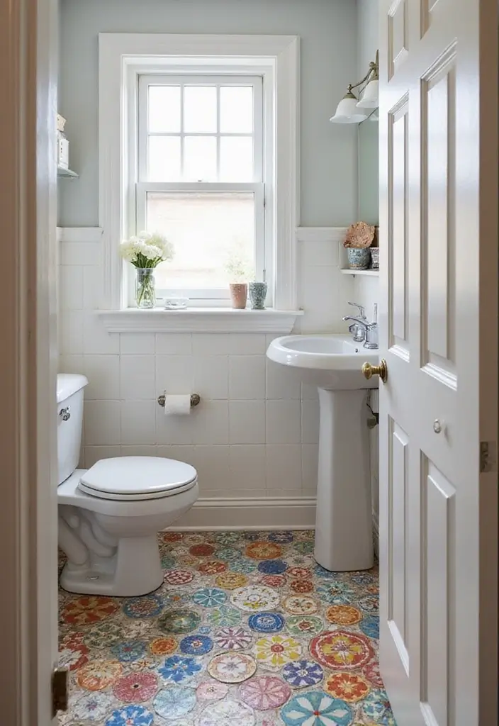 14 Stunning Bathroom Ideas for Small Spaces That’ll Blow Your Mind (Wait Until You See #4!) - 6. Colorful Tiles for a Fun Floor