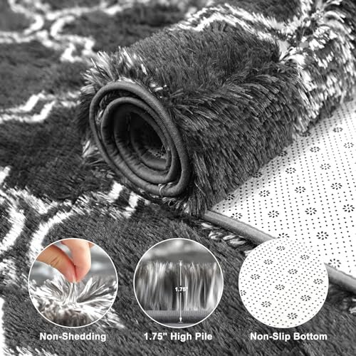 1755702792_51uWCXxXb-L._SL500_.jpg Puremy 5x7 Feet Shag Area Rug: Soft High Pile Indoor Carpet for Living Room, Bedroom, Playroom, Dark Grey/White. - Image 5