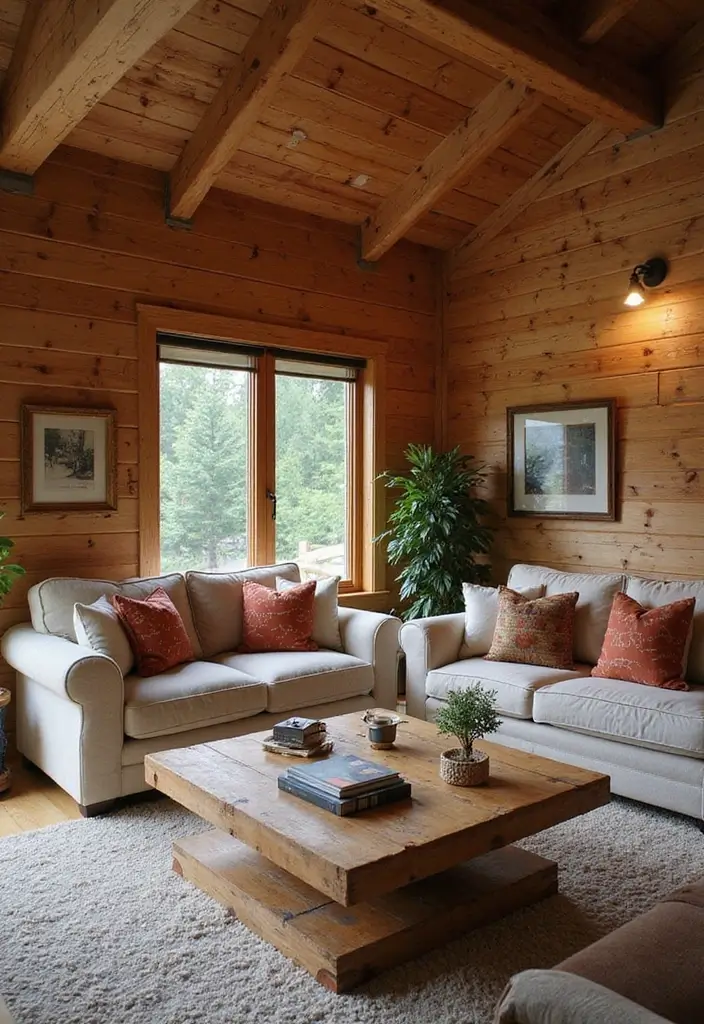 21 Cozy Cabin Living Room Ideas That Will Make You Want to Curl Up with a Blanket! - 1. Embrace Natural Wood Accents