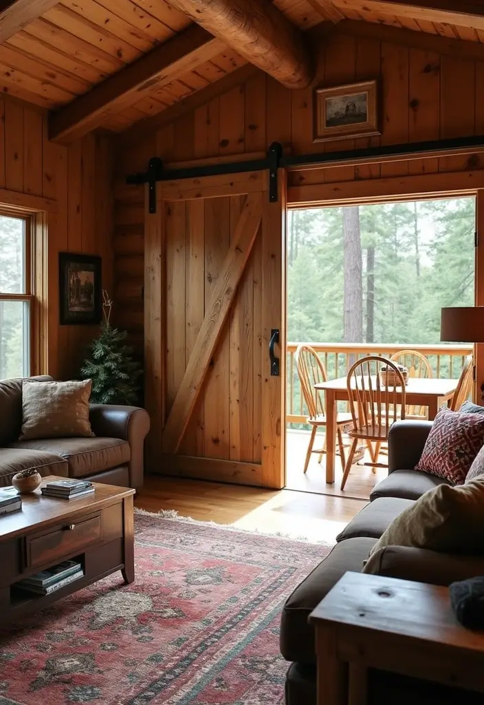 21 Cozy Cabin Living Room Ideas That Will Make You Want to Curl Up with a Blanket! - 14. Install a Sliding Barn Door