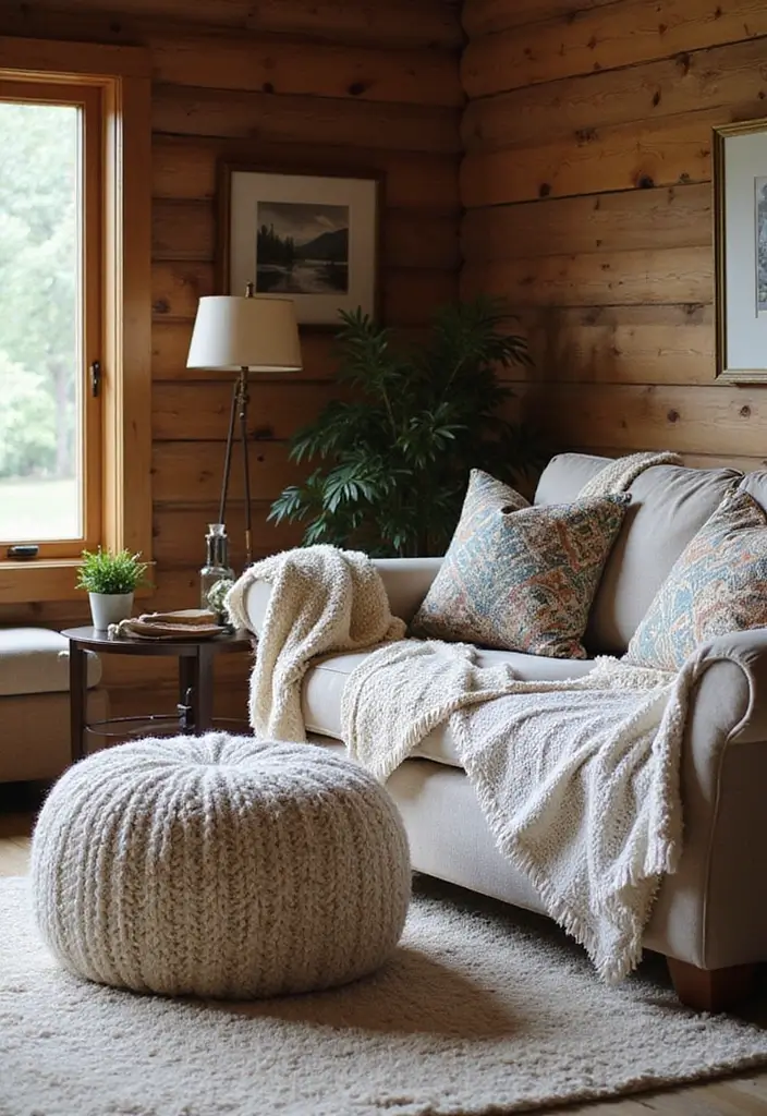 21 Cozy Cabin Living Room Ideas That Will Make You Want to Curl Up with a Blanket! - 3. Layer Textures for Ultimate Comfort