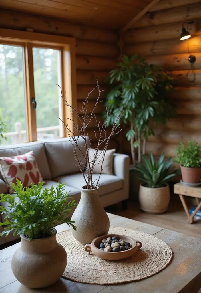 21 Cozy Cabin Living Room Ideas That Will Make You Want to Curl Up with a Blanket! - 9. Use of Natural Elements