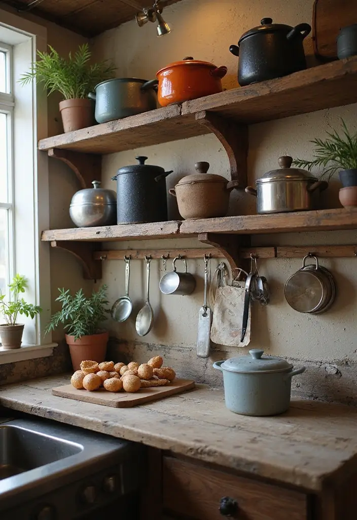 21 Rustic Kitchen Decor Ideas That'll Make You Want to Cook Every Day! - 15. Vintage Cookware Displays