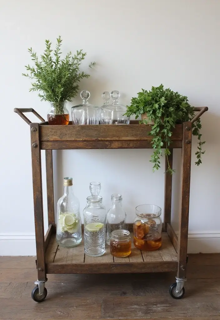 21 Rustic Kitchen Decor Ideas That'll Make You Want to Cook Every Day! - 19. Rustic Bar Cart