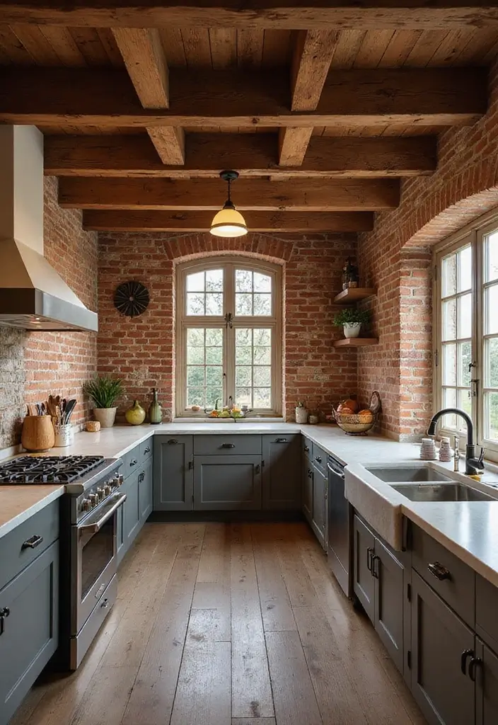 21 Rustic Kitchen Decor Ideas That'll Make You Want to Cook Every Day! - 7. Wooden Beams and Exposed Brick