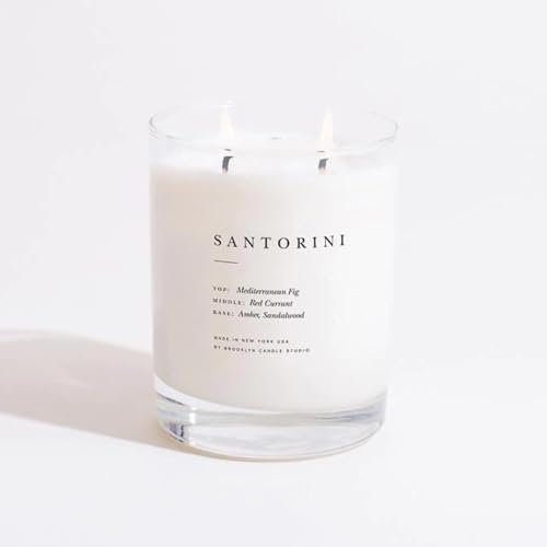 Brooklyn Candle Studio Santorini 2-Wick Candle - Vegan Soy, Hand-Poured, Brooklyn Candle Studio Santorini Classic 2 Wick Candle - Luxury Scented Candle, Vegan Soy Wax, Hand Poured in The USA, 70 Hour Slow Burn Time - 13oz