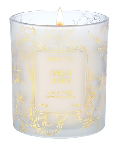 M&SENSE Herbal Scented Vegan Soy Candles,Heavy Scented Fresh Linen, No Toxin 7.8oz 42-Hour Long Burning Time,Calming Candles for Home Fragrance Office,Housewarming Gift for Women & Men