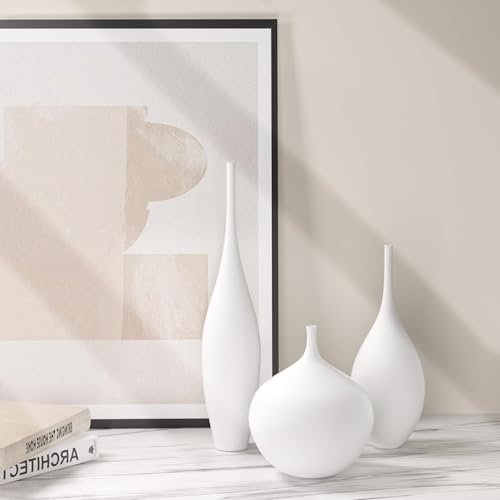 31010wn40NL._SL500_.jpg Relexome Set of 3 White Ceramic Vases - Modern Boho Wabi-Sabi Decor for Living Room Centerpieces - Image 8