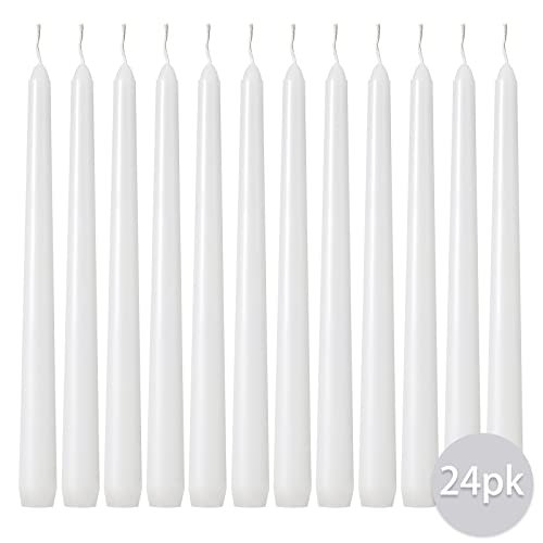 312sf3nH7QL._SL500_.jpg 24-Pack 10-Inch Dripless Taper Candles – White, Unscented, Smokeless, Long-Lasting 8-Hour Burn, Paraffin Wax. - Image 2