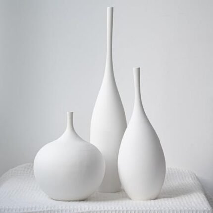 Relexome White Ceramic Vase Modern Boho Wabi-Sabi Flower Vase Set of 3 Decorative Aesthetic Vases for Centerpieces Pampas Matte Minimalist Vases for Living Room Table Shelf Home Decor Gift