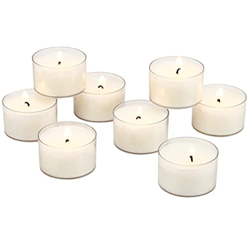 Stonebriar Bulk 96-Pack Unscented Smokeless Tea Light Candles, 8-Hour Burn Stonebriar Bulk 96 Pack Unscented Smokeless Long Burning Clear Cup Tea Light Candles with 8 Hour Extended Burn Time, White