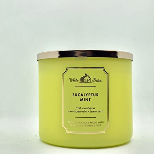 Bath & Body Works White Barn Eucalyptus Mint 3-Wick Candle Bath & Body Works, White Barn 3-Wick Candle w/Essential Oils - 14.5 oz - New Core Scents! (Eucalyptus Mint)
