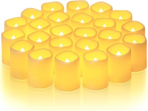 Homemory 24-Pack Flameless Votive Candles - 200+ Hour LED Tealights Homemory 24Pack Flickering Flameless Votive Candles,200+Hour Electric Fake Candles,Battery Operated LED Tealight for Wedding,Outdoor,Table,Halloween,Christmas Decor(Warm White,Battery Included)