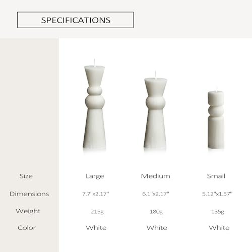 31VOYWEIPrL._SL500_.jpg 3-Piece Soy Wax Pillar Candles Set - Handmade Ribbed Design for Modern Decor & Gifts, Long-Lasting (White) - Image 2