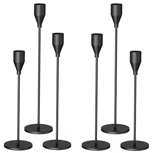 MUZISST Matte Black Candle Holders Set of 6 - Stylish MUZISST Candle Holder, Matte Black Candlestick Holders Set of 6, Taper Candle Holders, Candle Holder Decor on The Table/Fireplace/Cabinet, Taper Candle Holders, Candlesticks for Atmosphere Creator