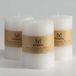 MOZEAL 3" x 4" Hand-Poured Unscented Candle,Dripless Pillar Candle Set of 3,Long Clean Burning,Approx 72 Hours Burn Time,Rustic Country Style,Wedding,Dinner,Christmas and Home Decor,White