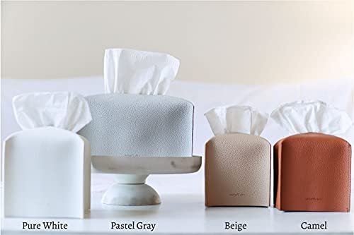 31hOQA5wSmS._SL500_.jpg Square PU Leather Tissue Box Cover with Bottom Belt by Carrot's Den | Decorative Organizer for Home & Office - Beige - Image 3