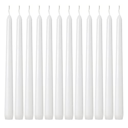 24-Pack 10-Inch Dripless Taper Candles – White, Unscented, Smokeless, Long-Lasting Kedtui Taper Candles 10 inch (H) Dripless, Set of 24 White Unscented and Smokeless Taper Candles Long Burning, Paraffin Wax with Cotton Wicks for Burning 8 Hours Time