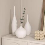Relexome Set of 3 White Ceramic Vases - Modern Boho Wabi-Sabi Decor for Living Room Centerpieces - Image 9