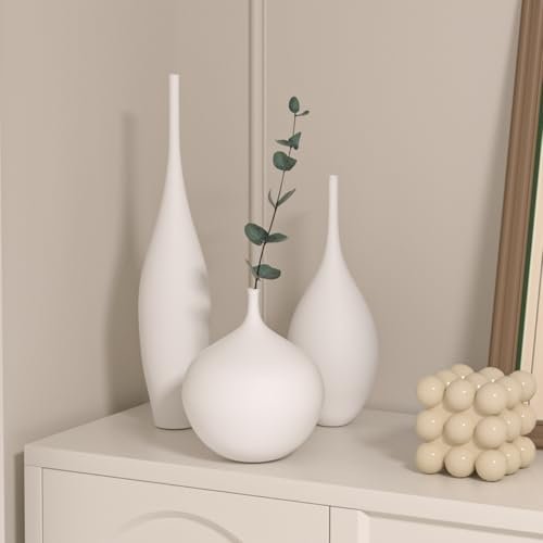 31umWUsgqPL._SL500_.jpg Relexome Set of 3 White Ceramic Vases - Modern Boho Wabi-Sabi Decor for Living Room Centerpieces - Image 9