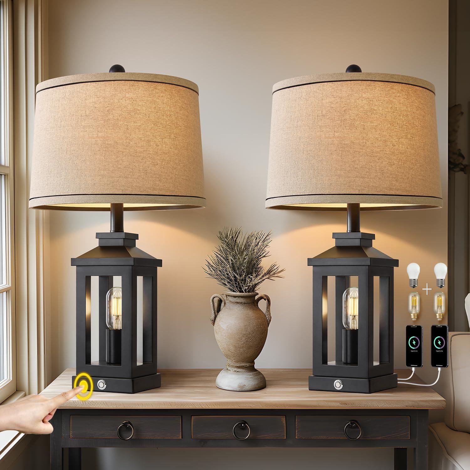 Our Review: Stylish Retro Farmhouse Lamps with USB and Touch Control