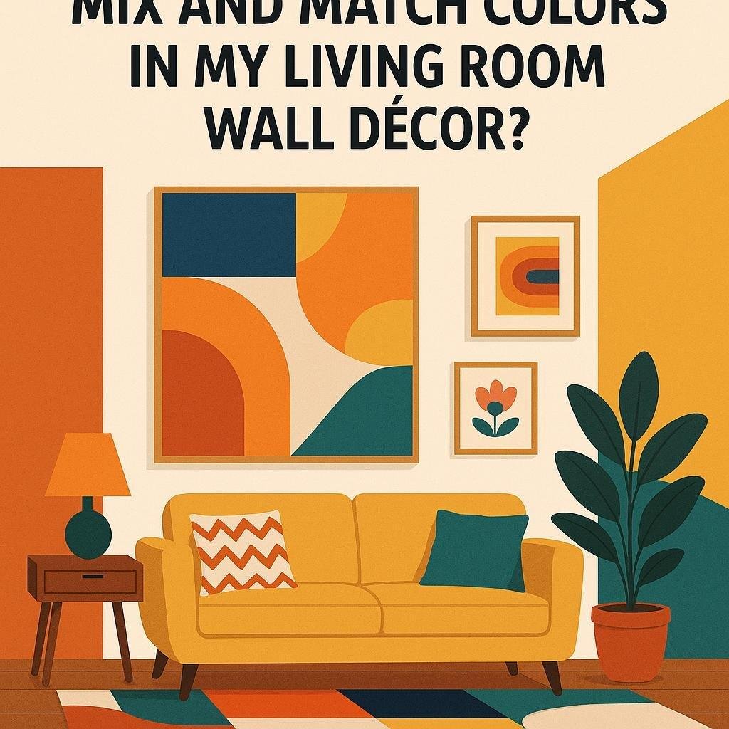 How can I mix and match colors in my living room wall decor?