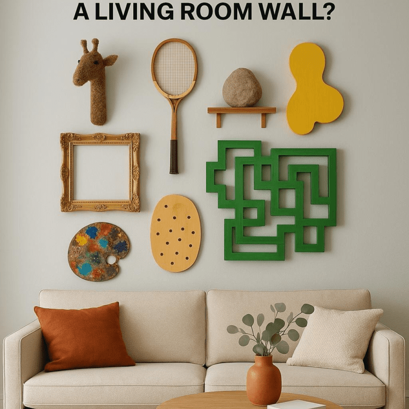 What are some unconventional art ideas for a living room wall?