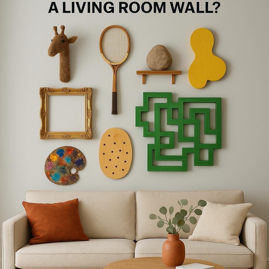 What are some unconventional art ideas for a living room wall?