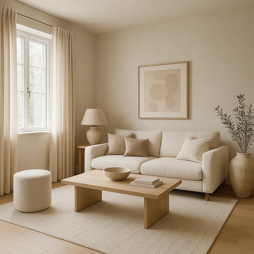Can neutral color palettes help create a calming retreat in a living room?