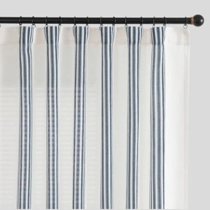 jinchan Striped Linen Blend Curtains 84 Inches Long for Living Room Blue Stripe Semi Sheer Light Filtering Modern Farmhouse Coastal Drapes for Bedroom Curtain Set 2 Panels