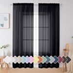 Simplebrand Black Sheer Curtains 84 Inches Long, Light Filtering Rod Pocket Solid Color Window Sheer Curtain Panels, Elegant Curtains & Drapes for Living Room, Bedroom 2 Panels (Black, 42" W x 84" L)