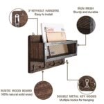 ADIIL Wooden Wall Mount Key Holder & Mail Organizer with 4 Double Hooks - Rustic Decor for Entryway - Image 4