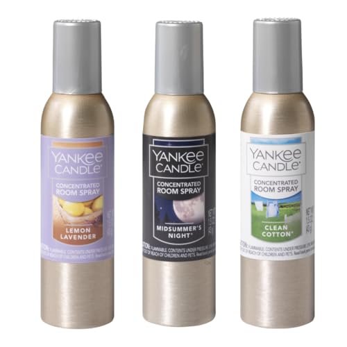 Yankee Candle 3-Pack Room Sprays: Clean Cotton, Lemon Lavender, MidSummer's Yankee Candle Popular Fragrances 3-Pack Concentrated Room Sprays (Clean Cotton, Lemon Lavender, MidSummer's Night)