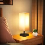 Small Bedside Table Lamp - Minimalist Nightstand Light with Square Fabric Shade for Kids & Office - Image 4